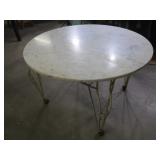 Marble Topped Metal Frame Table, On Wheels 42x28'