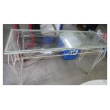 Glass Topped Metal Frame Table 52x18x29.25'