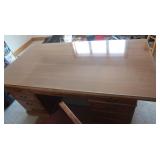Maple Office Desk w/Glass Top,Solid Wood,Good