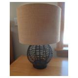 Table Lamp w/Wicker Base and Burlap Shade 20'