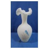 Vintage Fenton Satin Vaseline Vase,Hand Pained &