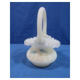 Fenton Hand Painted Vaseline Glass Basket