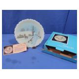 1979 Fenton Hand Painted Vaseline 8' Plate