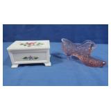 Fenton Pink Opalescent Glass Slipper & Hand