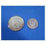 1923 Gold Plated Peace Dollar w/$1