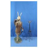 Wooden Rabbit Statue and Metal Giraffe Sculpture