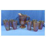 Vintage Indiana Glass Amber Carnival Pitcher and