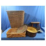 Wicker Hamper 19x14x23"H, Area Rug 48x31",Wooden