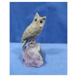 Peter Muller Handcarved Owl on Amethyst Crystal