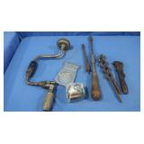 Vintage Hand Drill + misc tools