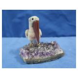 Peter Muller Handcarved Pelican on Amethyst Geode