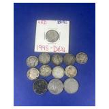 10 Silver Dimes,1900 Liberty Nickle,Buffalo Nickle