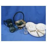 Bohemian Czech Green Art Glass Basket,Royal China