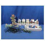 Porcelain Christmas Village & Pond Set & Vintage