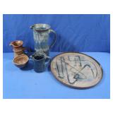 Pottery Dishes-Circular Tray, Pitcher &more