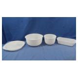 Vintage Glasbake Mixing Bowls, Pie Plate & Loaf