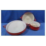 Vintage Dansk Red Enamel Bowl Set 13.25", 10",