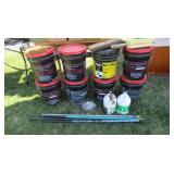 8) 5 Gal. Buckets Driveway Sealer,Brushes, Mixer