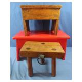 Sm Wooden Bench 20x12x10"H & 2 Wooden Stools