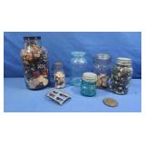 Vintage Mason Jars(1 filled w/Vintage Game pcs)