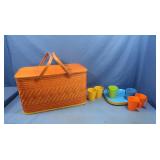 Vintage Picnic Basket w/Plastic Cups&Plates