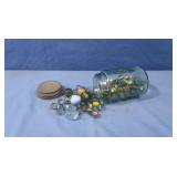 Vintage Atlas Pint Jar w/Glass Marbles& 1 Clay