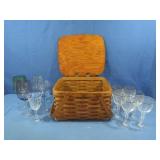 Picnic basket 13.5x12x8"H w/Wine Glasses