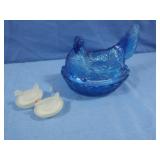 Vintage Cobalt Blue Glass Hen on Nest Candy
