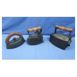 3 Cast Iron Sad Irons,1 w/Hot Coal Storage&Cast