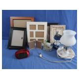 Sm.Milk Glass Hobnail Lamp,Sm.AlarmClock,Emerg.