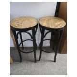 2 Wooden Bar Stools w/Woven Cane Seats-29.5"H