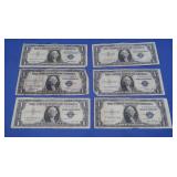 6 Silver Certificates-Asst'd Dates
