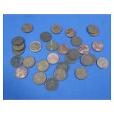 30 Asst'd Pennies,7 Indianhead,15 Wheat,5