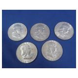 1-1962,4-1963 Franklin Half Dollars 90%