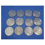 12 Eisenhower Dollars-Asst'd Dates