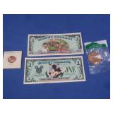 Denver Mint Commemorative Coin,2 Disney Dollars,