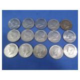 15 Kennedy HalfDollars-Asst'd Dates