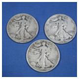 1934-D,1935,1941-S Walking Liberty Half Dollars