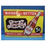 Embossed Pepsi Tin Sign (Yellow) 16.75x12'