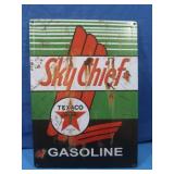 Embossed Texaco Skychief Tin Sign 16.75x12'