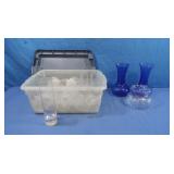 Glass Vases-9-10" Tall Slender,2 Blue
