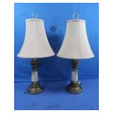 Pr. of Brass Table Lamps w/Ceramic Accents-24"H