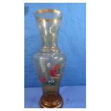 Vintage Amber Glass Hand Painted Vase-17"H