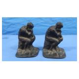 2 Vintage Cast Iron Bookends "The Thinker" 4"Tall