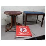Vintage Bench w/Needlepoint Top 22x12x18"&Swivel