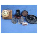 Wood Trinket Box,2 Vintage Cake Servers,Wod