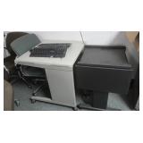 Metal framed work table 30x28x29" on wheels,