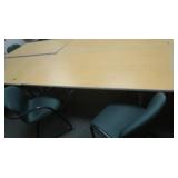 Metal & wood table 72x36x29", 2 cushioned arm