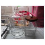 Glass Jug&Glass Canister w/Wooden Lid