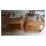 2 Wooden End Tables w/Glass Tops